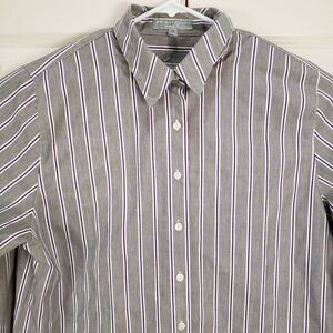 Foxcroft Button Up Shirt Long Sleeve Gray Striped Womens 18 Wrinkle Free Blouse